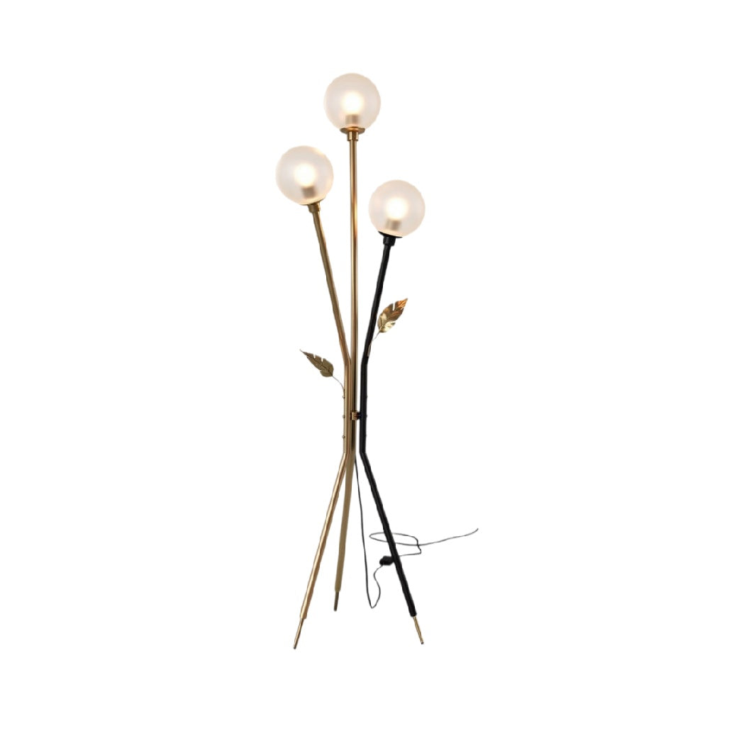 **Technische titel in het Nederlands:** Moderne vloerlamp met glanzende bollen en stijlvolle metalen basis